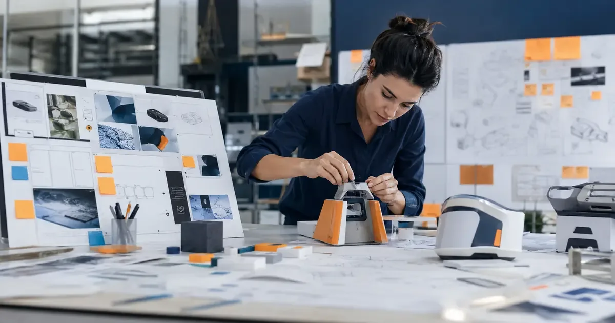 Équipe multidisciplinaire transformant des idées en portefeuille de projets dans un atelier d'innovation professionnel