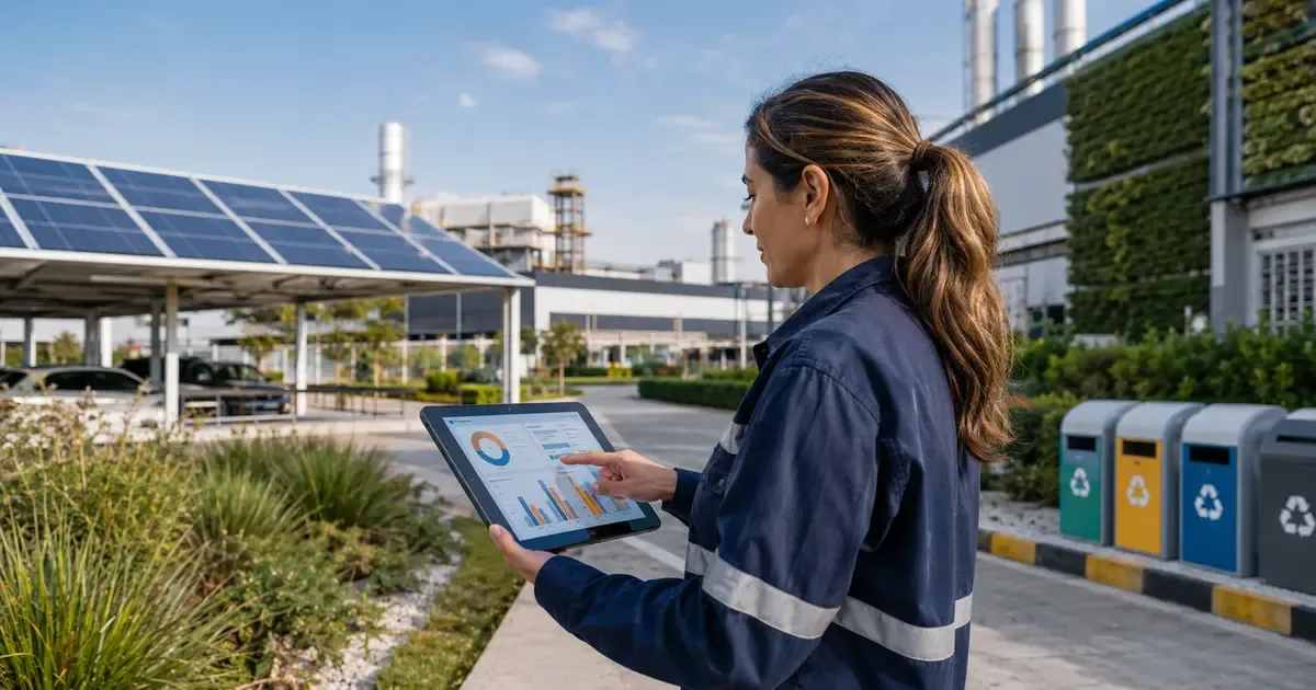 Dirigeants et experts travaillant sur une feuille de route RSE avec indicateurs environnementaux, sociaux et de gouvernance